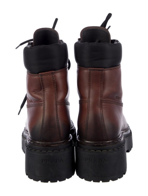 Prada Enameled Metal Triangle Leather Combat Boots