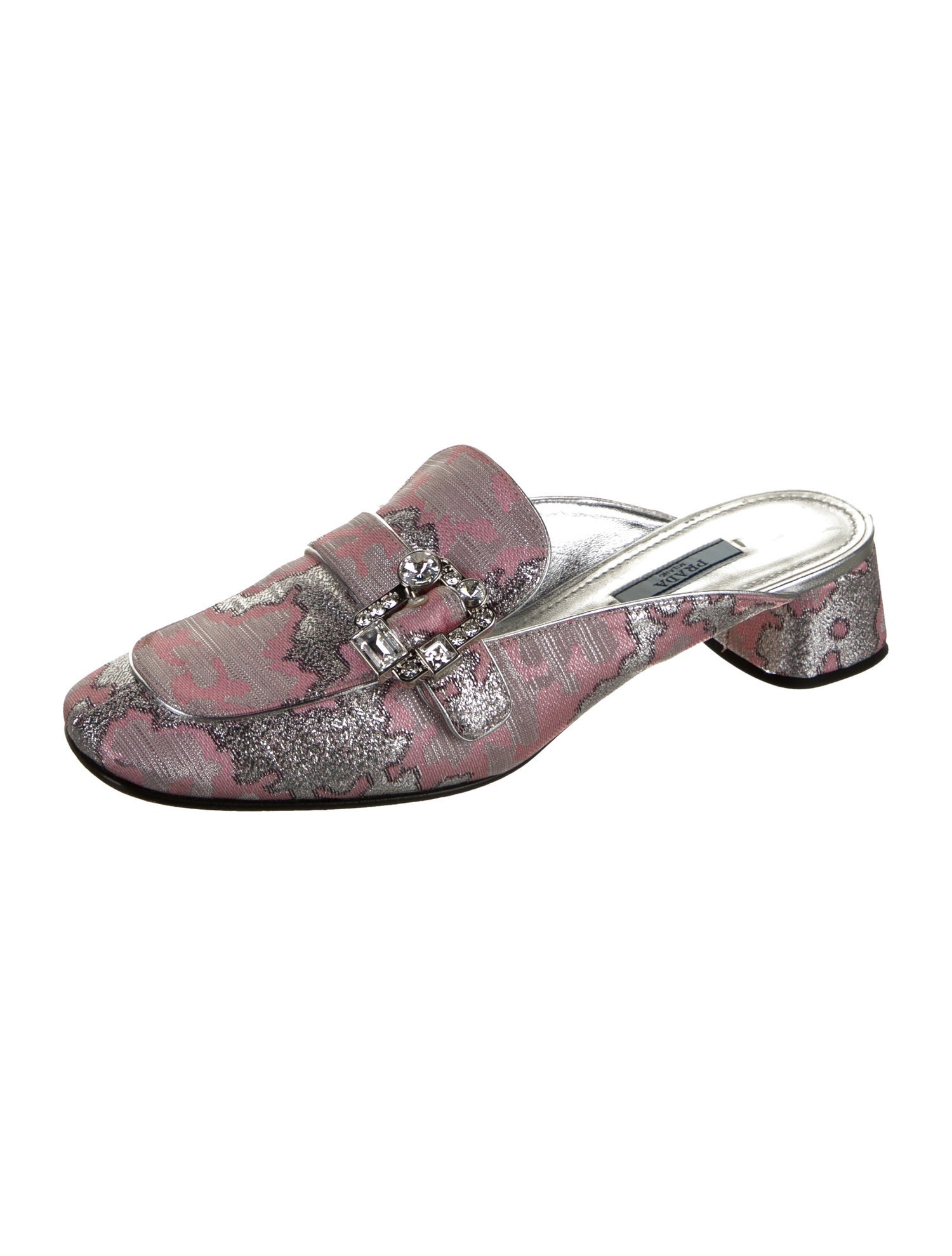 Prada Printed Crystal Embellishments Mules