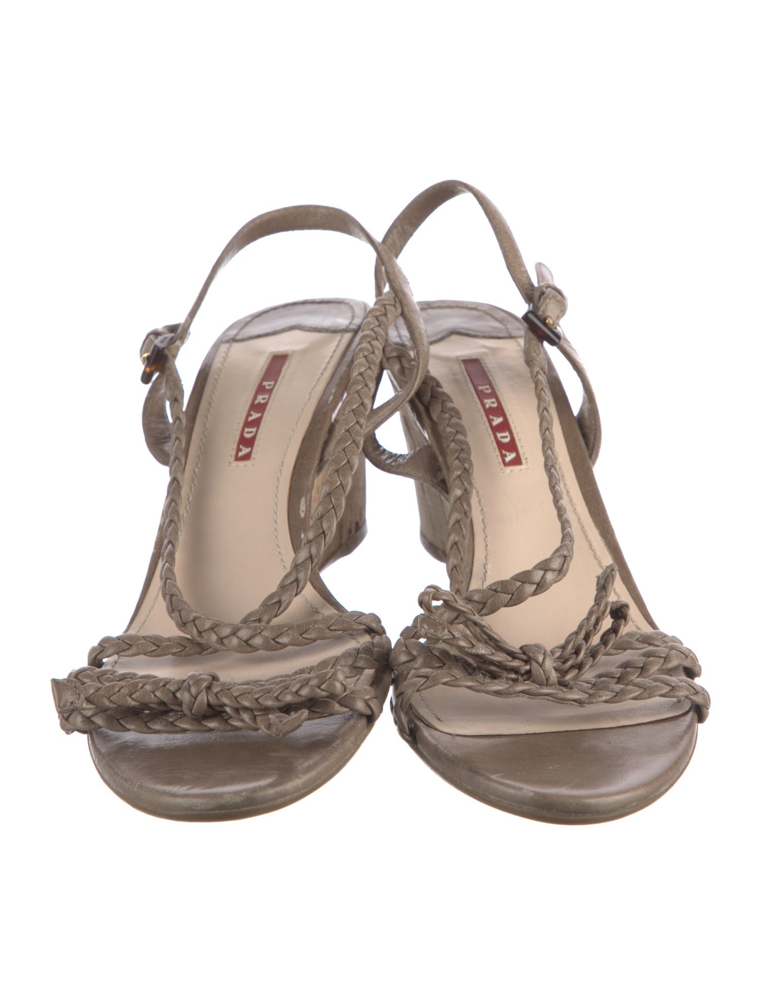 Prada Leather Bow Accents Slingback Sandals