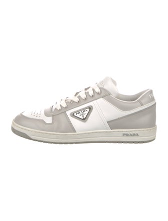 Prada Enameled Metal Triangle Leather Sneakers
