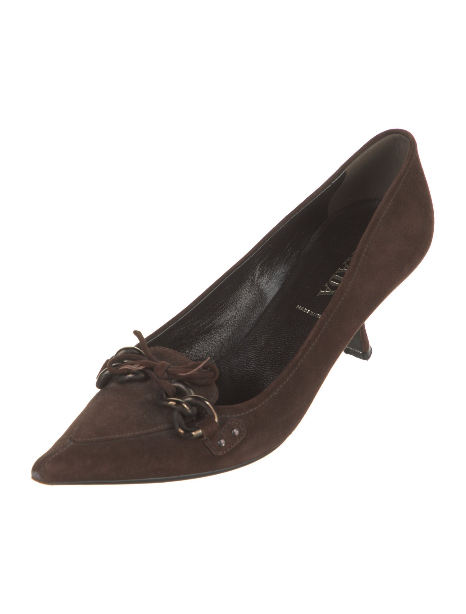 Prada Suede Chain-Link Accents Pumps