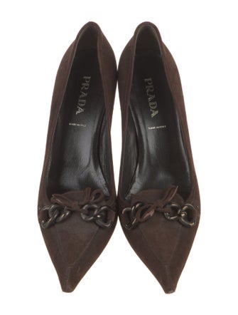 Prada Suede Chain-Link Accents Pumps