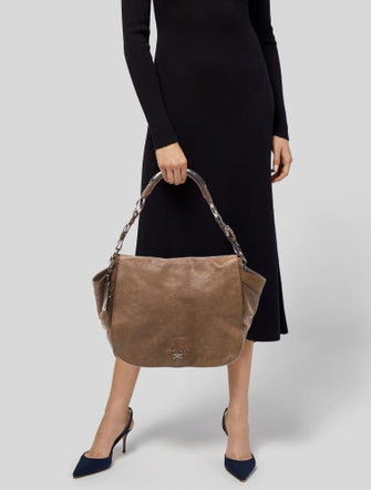 Prada Enameled Metal Triangle Hobo