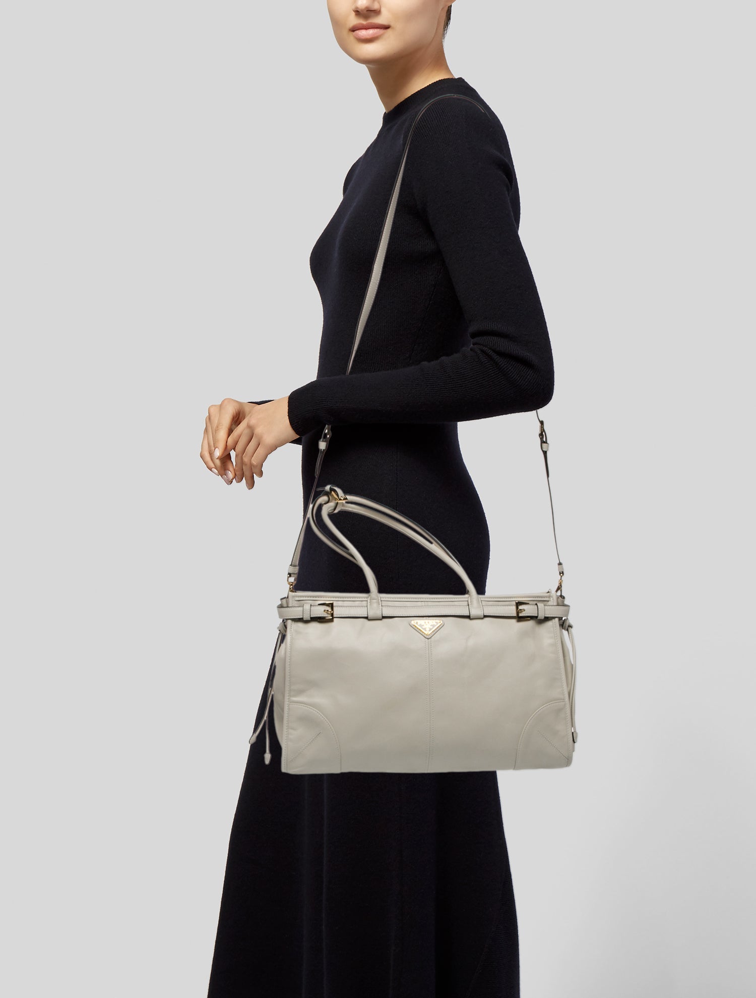 Prada Enameled Metal Triangle Bonnie Large