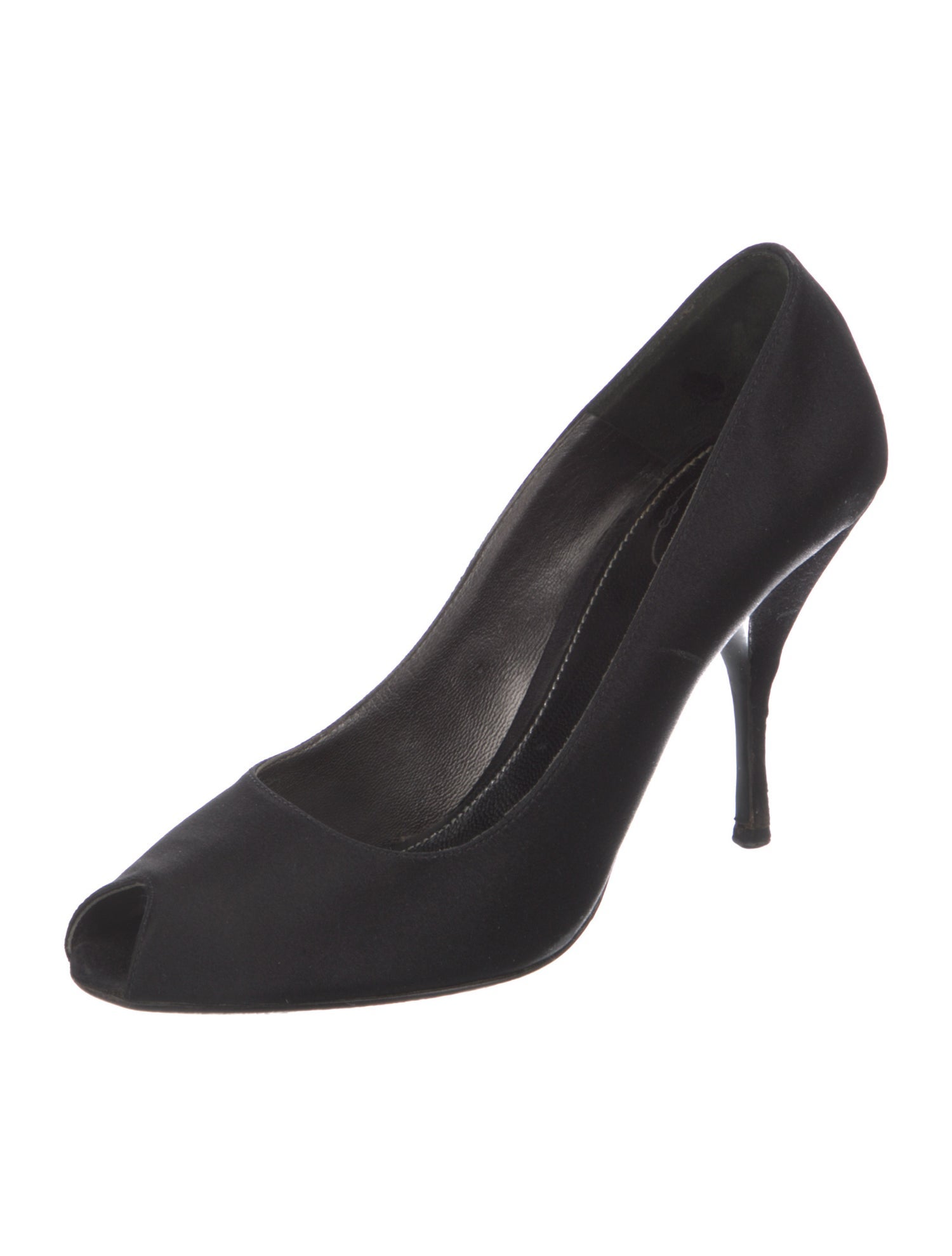 Prada Satin Leather Trim Embellishment Pumps