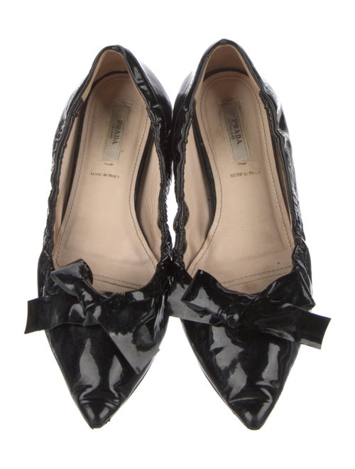 Prada Patent Leather Bow Accents Ballet Flats