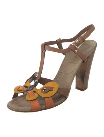 Prada Leather Studded Accents T-Strap Sandals