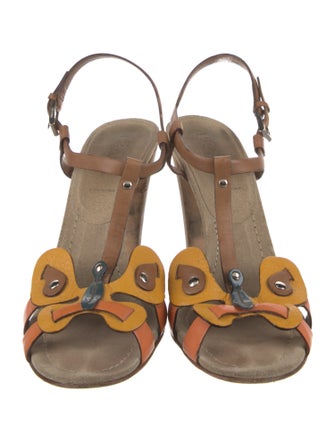 Prada Leather Studded Accents T-Strap Sandals