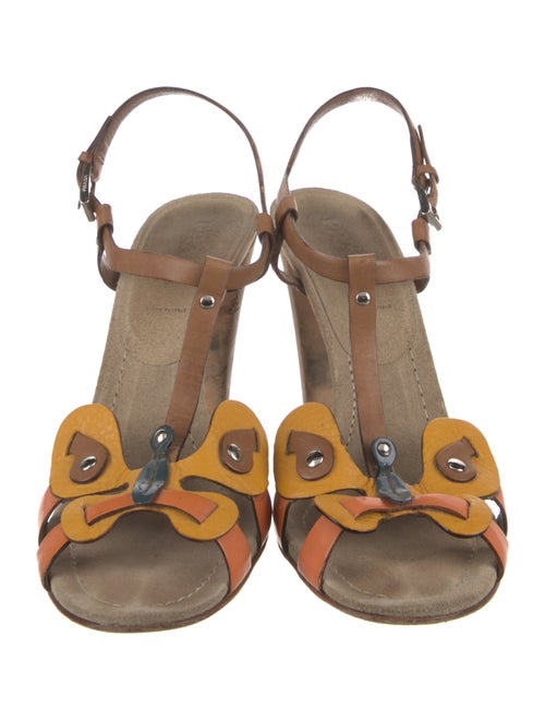 Prada Leather Studded Accents T-Strap Sandals