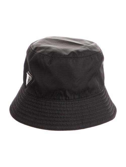 Prada Black Prada bucket hat with logo on front.