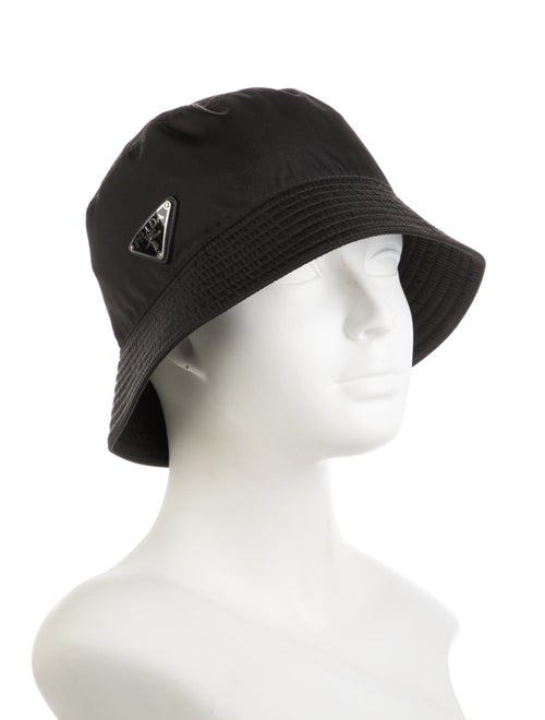 Prada Black Prada bucket hat with logo on front.