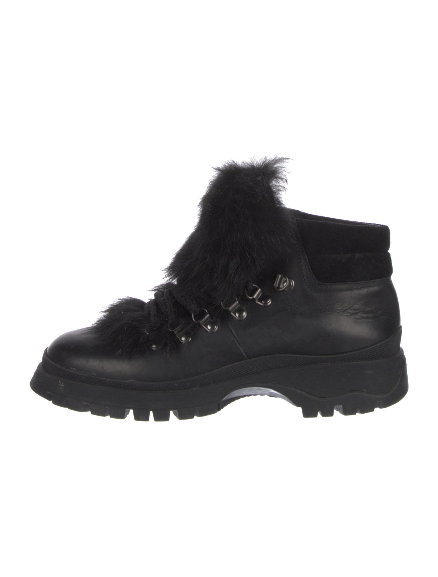 Prada Leather Fur Trim Combat Boots