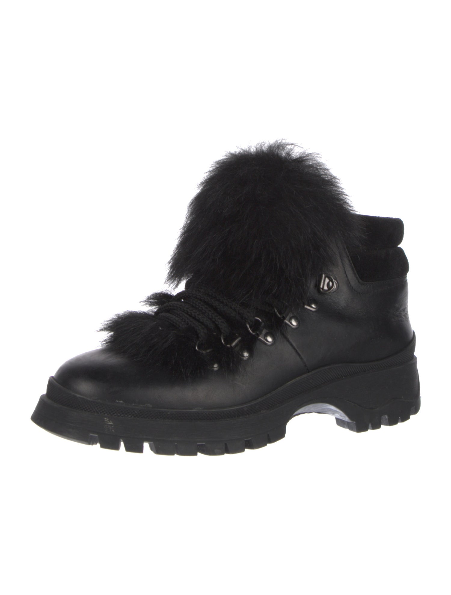 Prada Leather Fur Trim Combat Boots