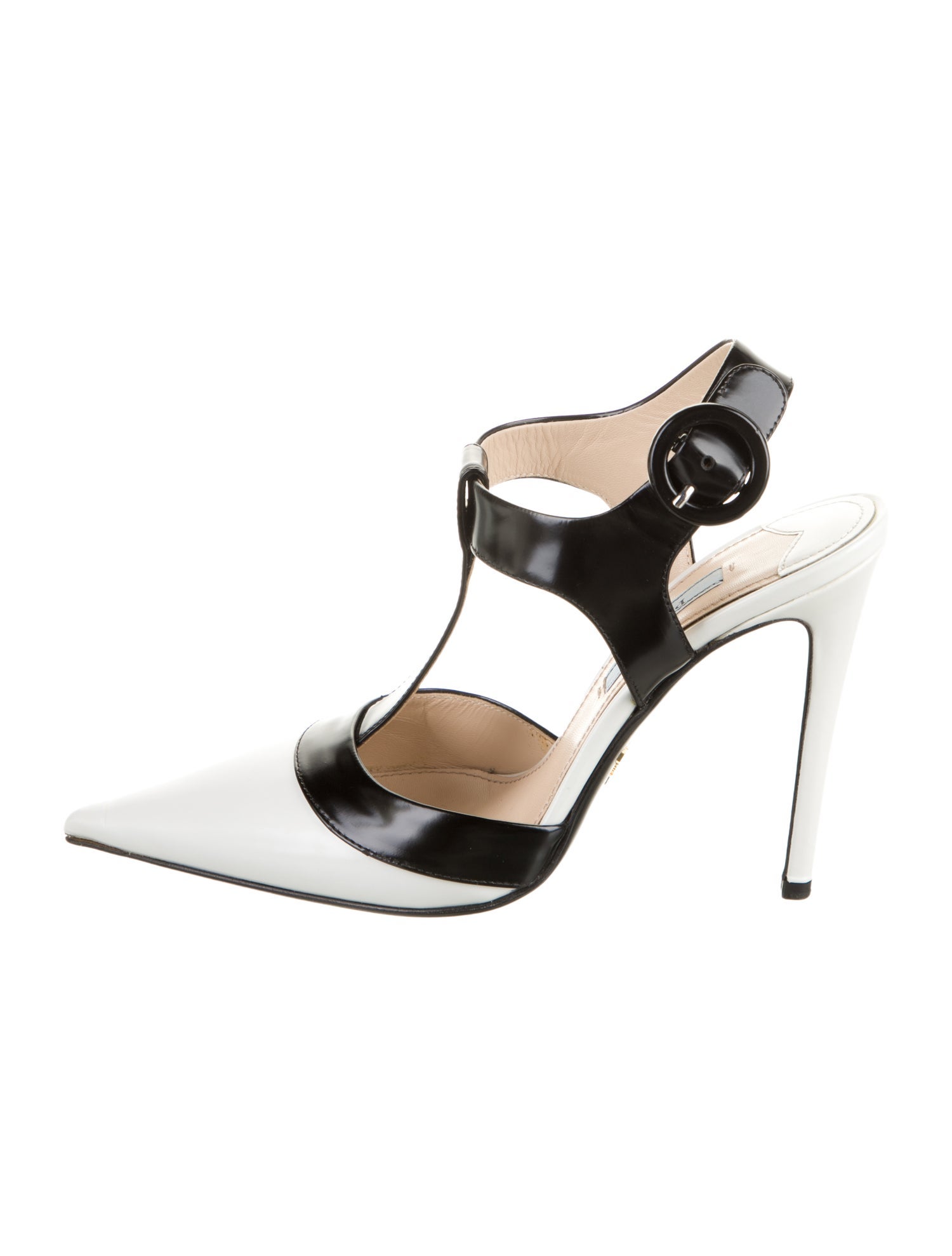 Prada Leather Colorblock Pattern T-Strap Pumps