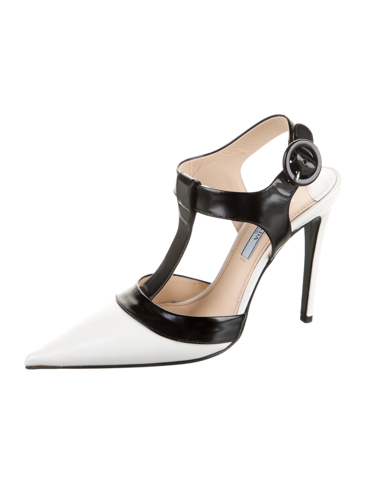 Prada Leather Colorblock Pattern T-Strap Pumps