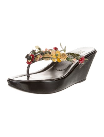 Prada Patent Leather T-Strap Sandals