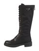 Prada Enameled Metal Triangle Nylon Combat Boots