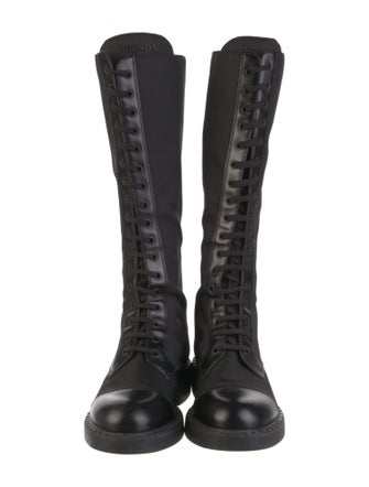 Prada Enameled Metal Triangle Nylon Combat Boots