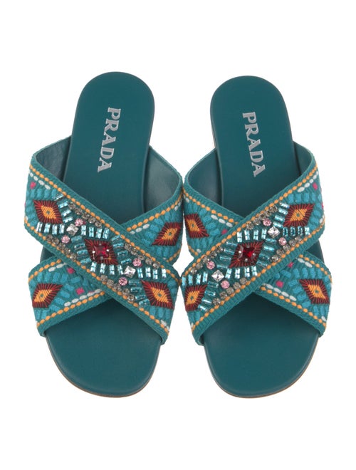 Prada Printed Crystal Embellishments Slides
