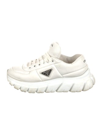 Prada Enameled Metal Triangle Leather Sneakers