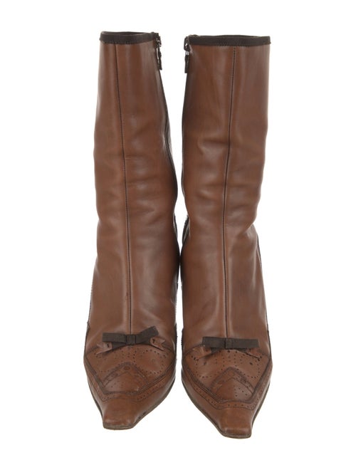 Prada Leather Bow Accents Sock Boots