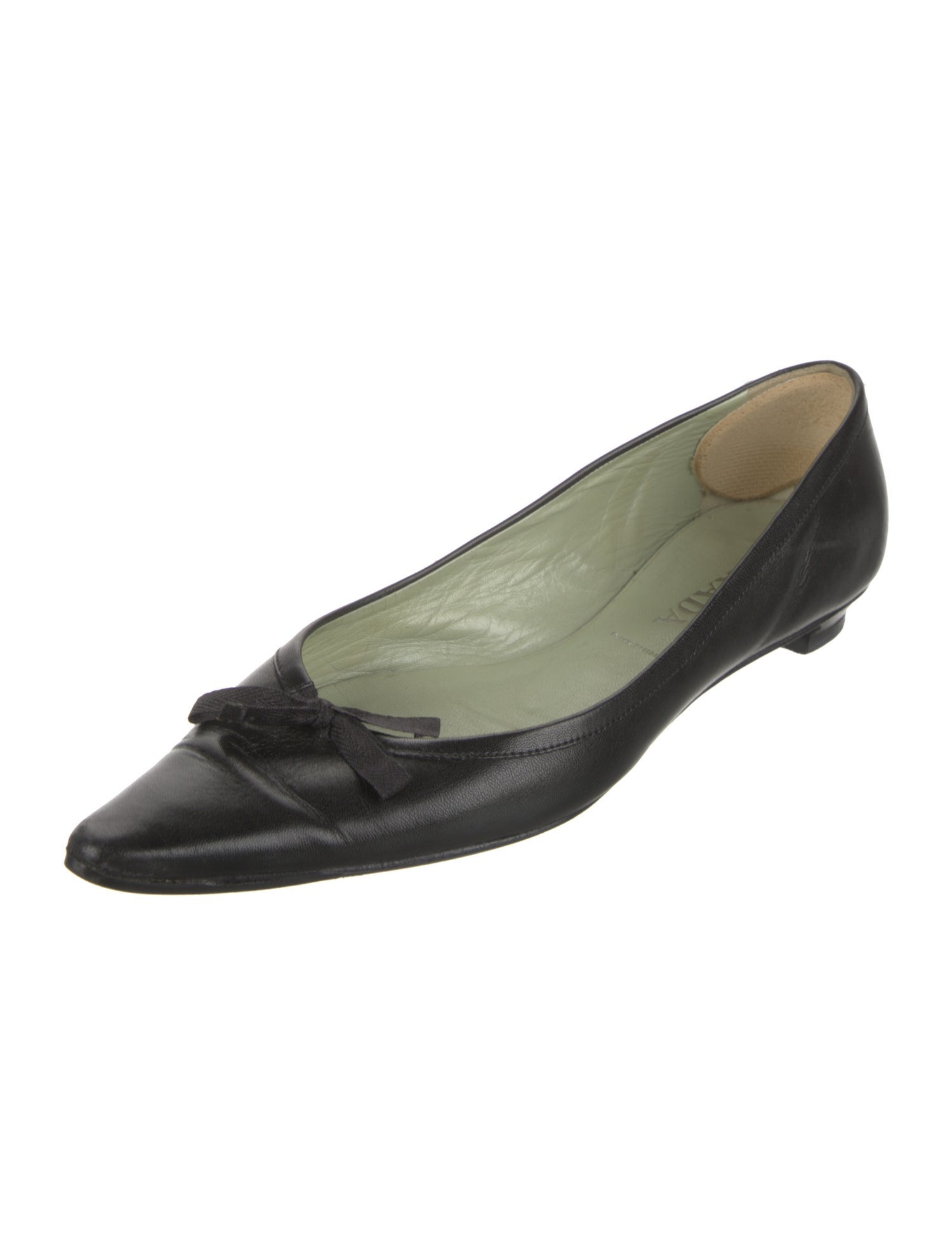 Prada Leather Bow Accents Ballet Flats