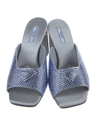 Prada Satin Crystal Embellishments Slides