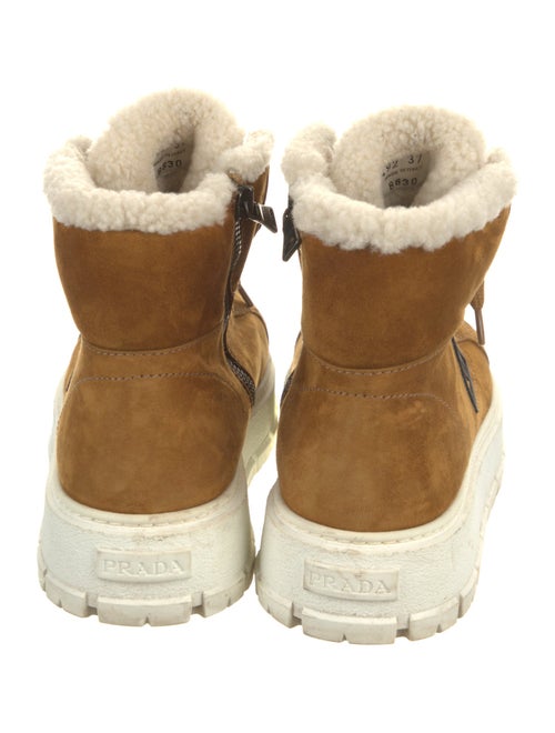 Prada Enameled Metal Triangle Suede Lace-Up Boots