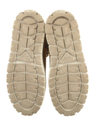 Prada Enameled Metal Triangle Suede Lace-Up Boots