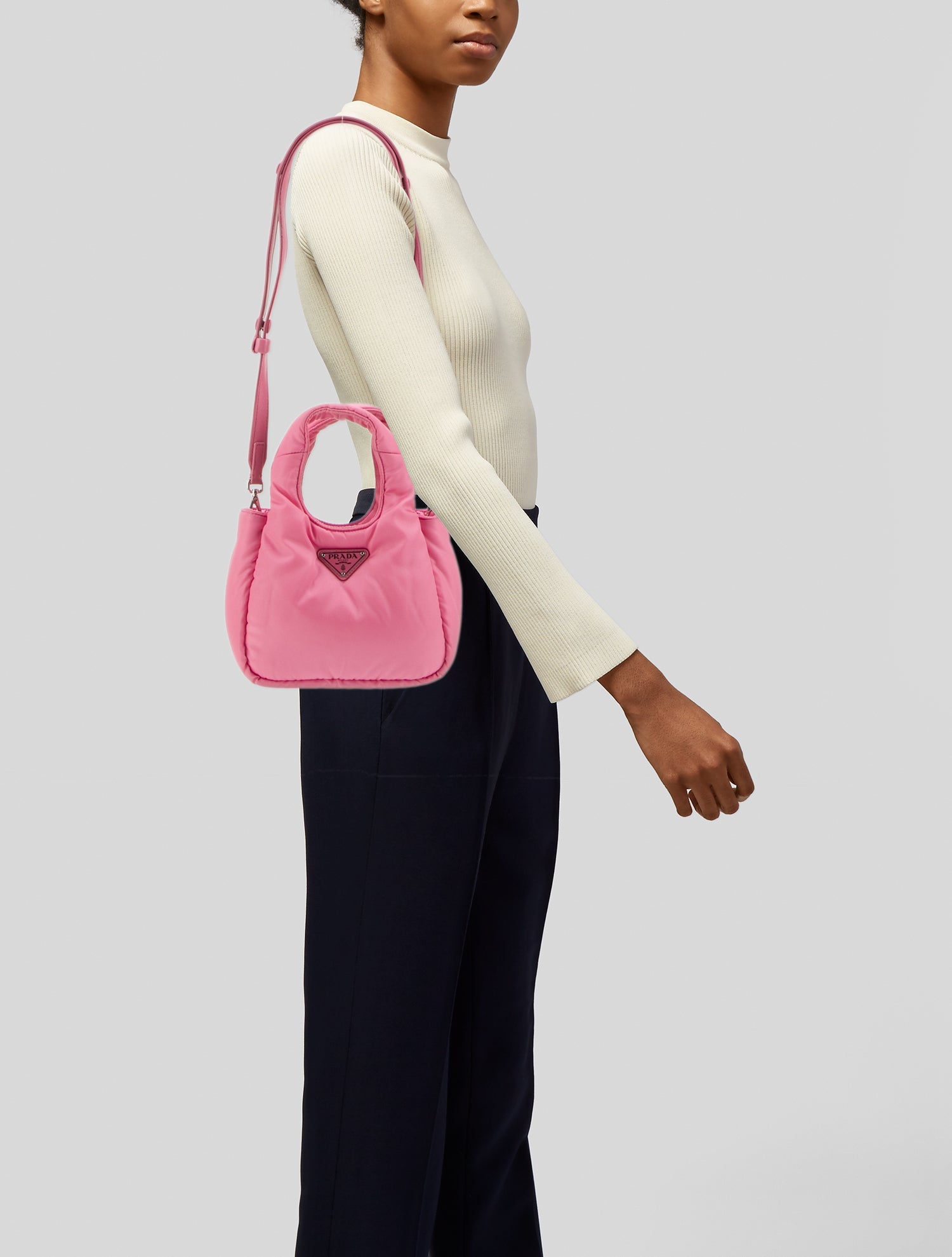 Prada Enameled Metal Triangle Padded Small