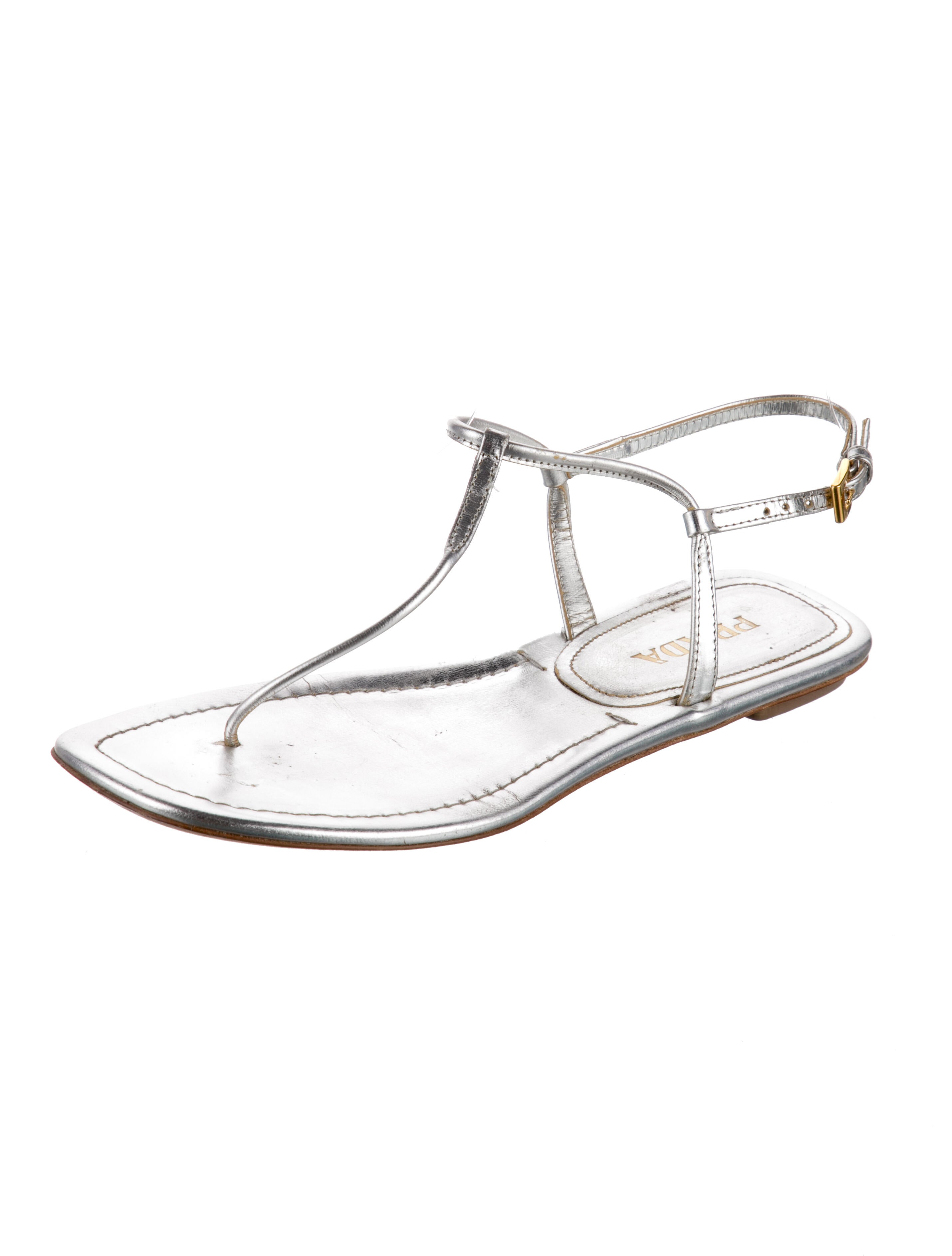 Prada Leather T-Strap Sandals
