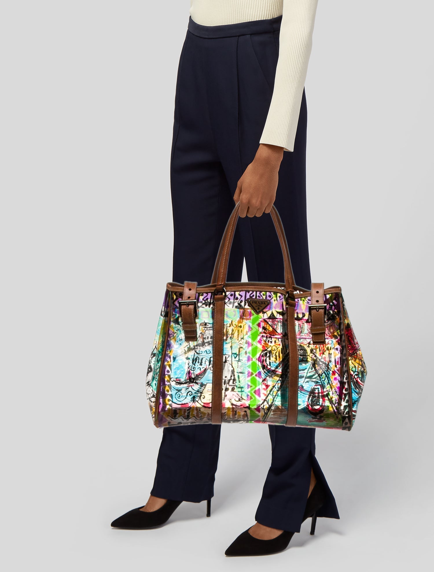 Prada Enameled Metal Triangle Tote