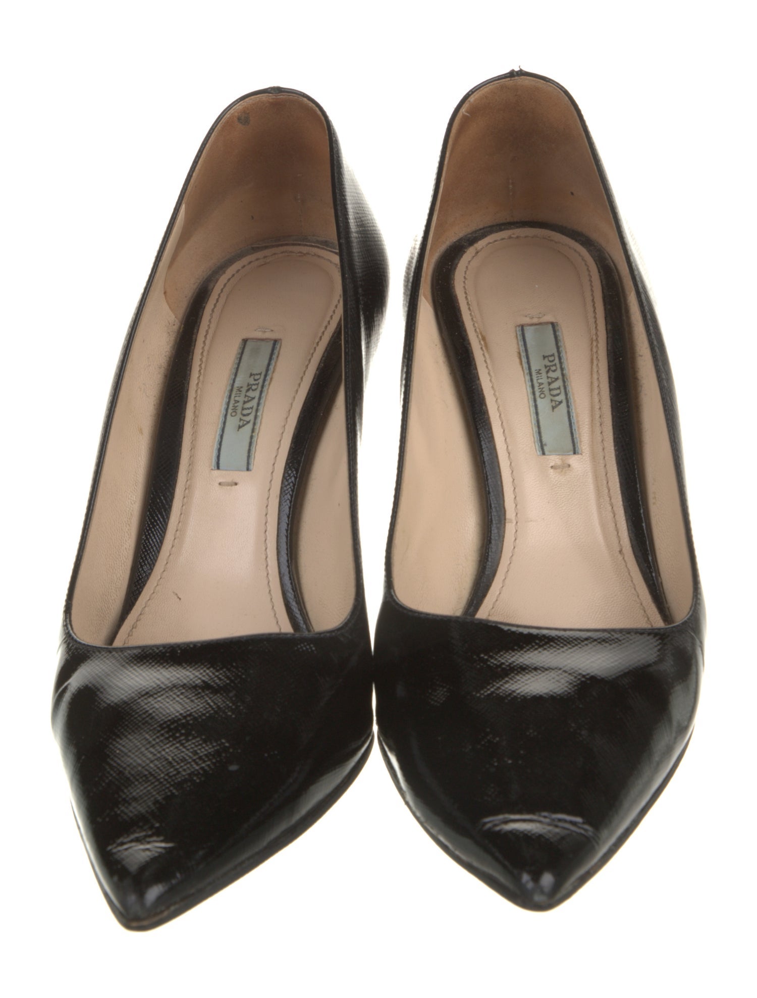 Prada Patent Leather Leather Trim Embellishment Pumps