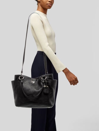 Prada Enameled Metal Triangle Vitello Daino Shoulder Bag