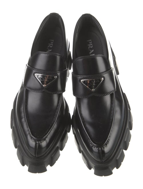 Prada Monolith Enameled Metal Triangle Oxfords