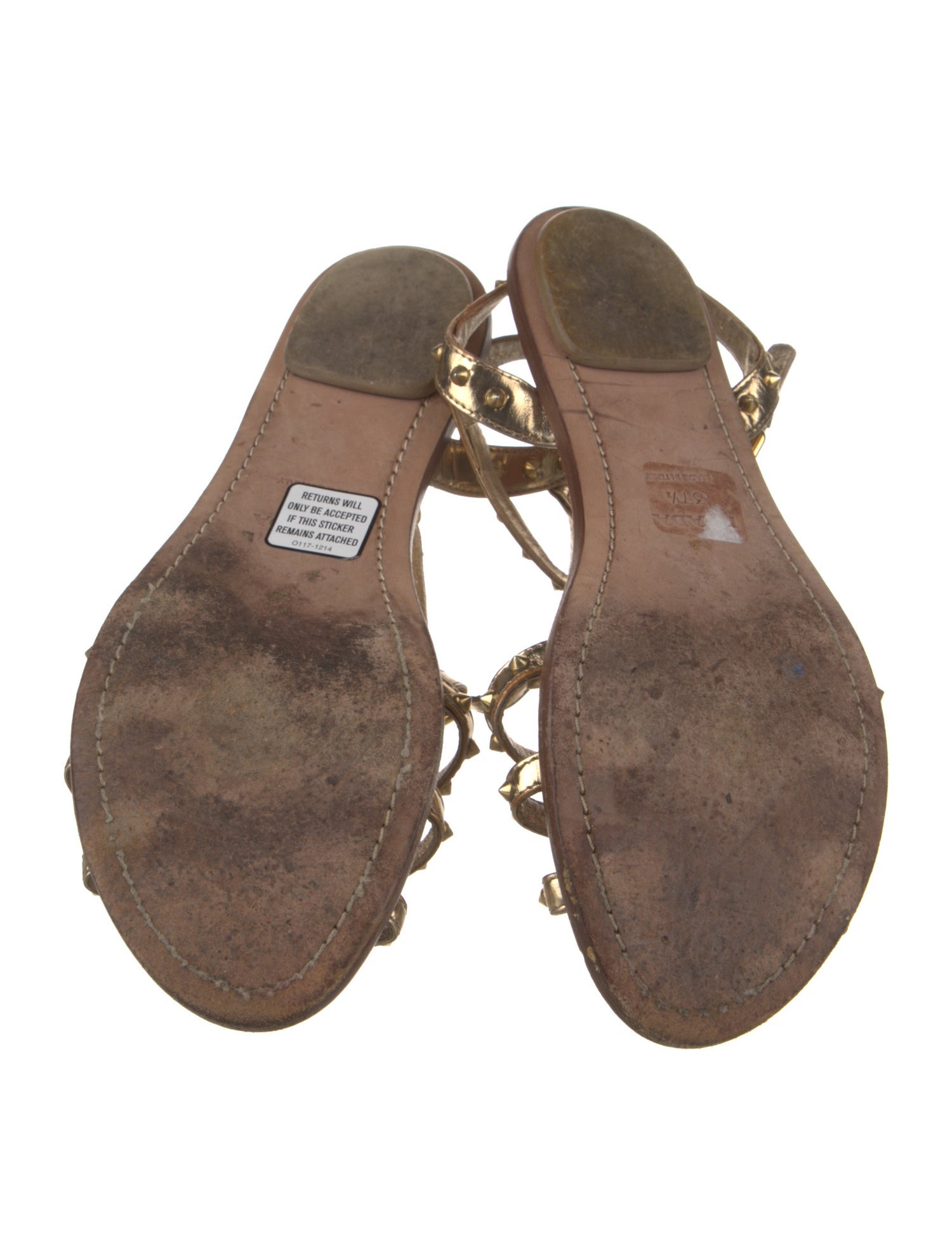 Prada Leather Studded Accents T-Strap Sandals