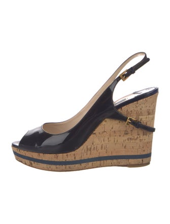 Prada Patent Leather Colorblock Pattern Slingback Sandals