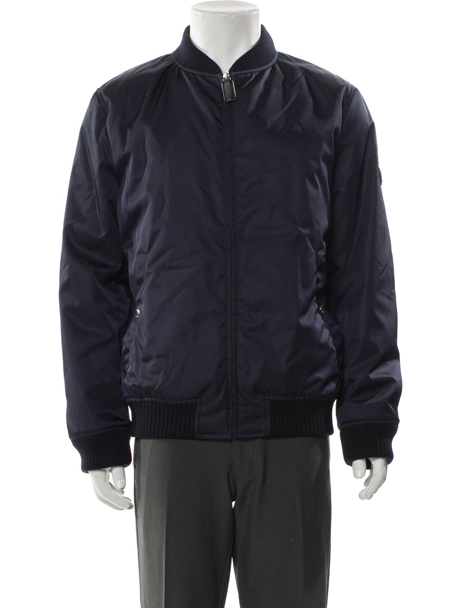 Prada 2022 Enameled Metal Triangle Bomber Jacket