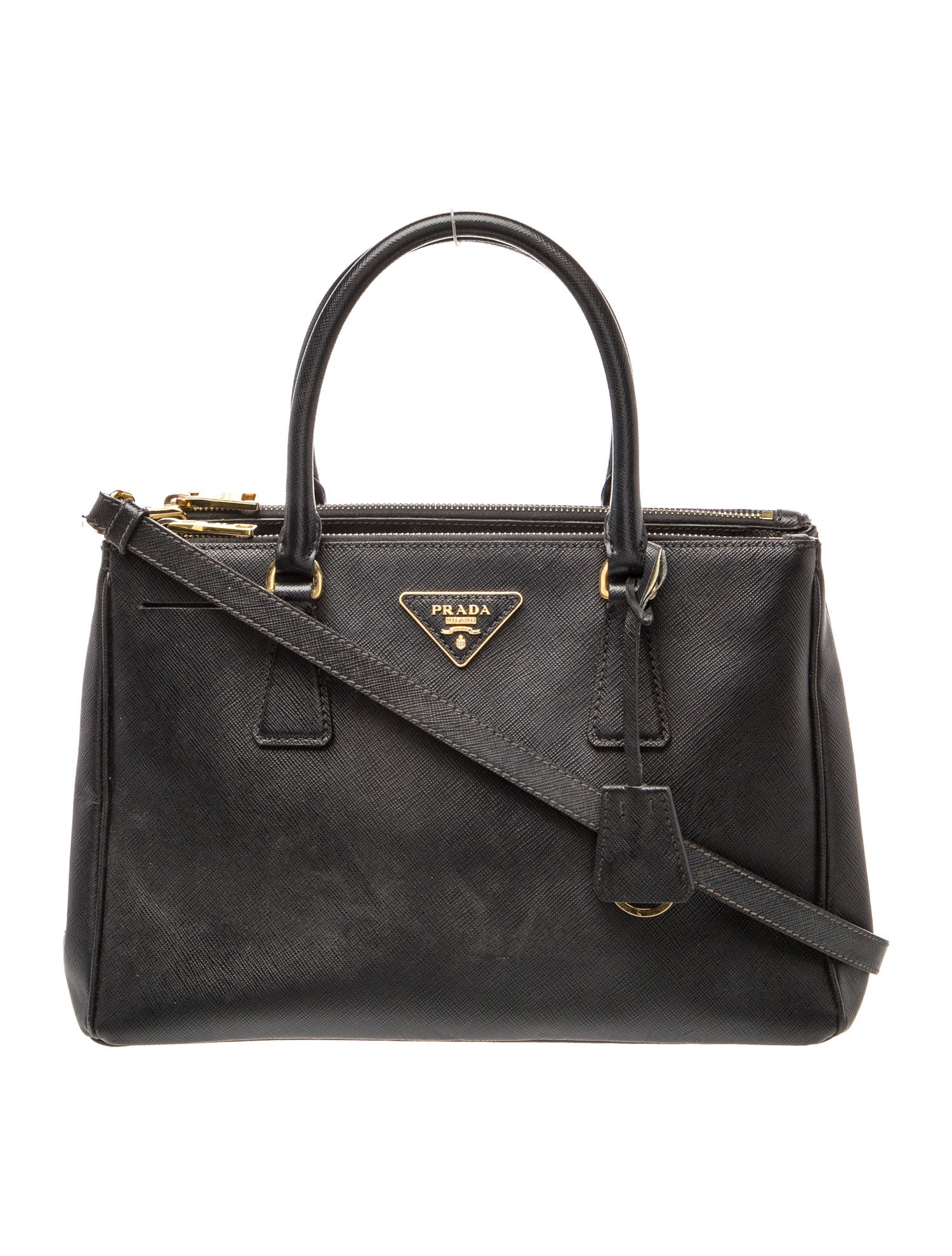 Prada Enameled Metal Triangle Galleria Double Zip Medium