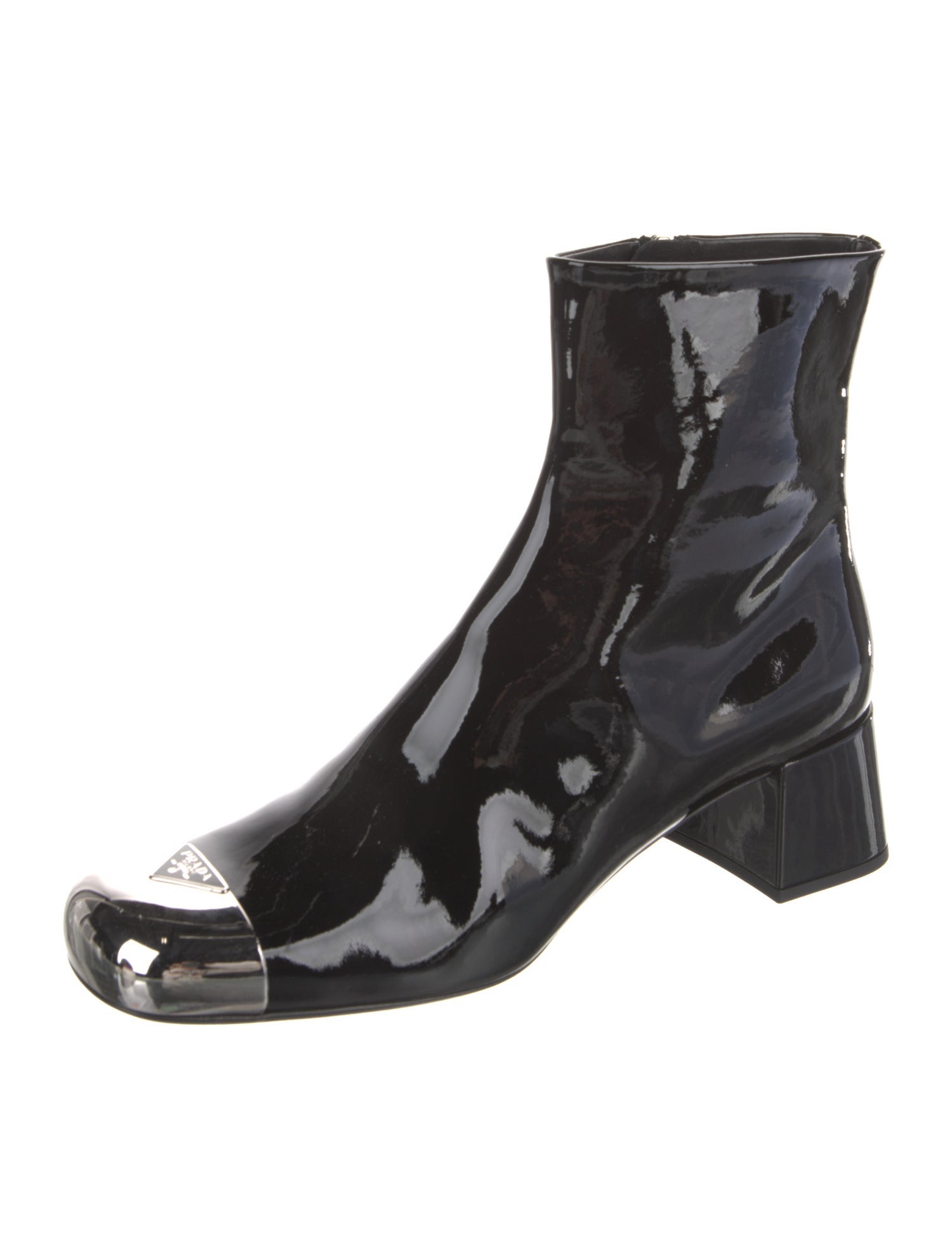 Prada Patent Leather Leather Trim Embellishment Boots