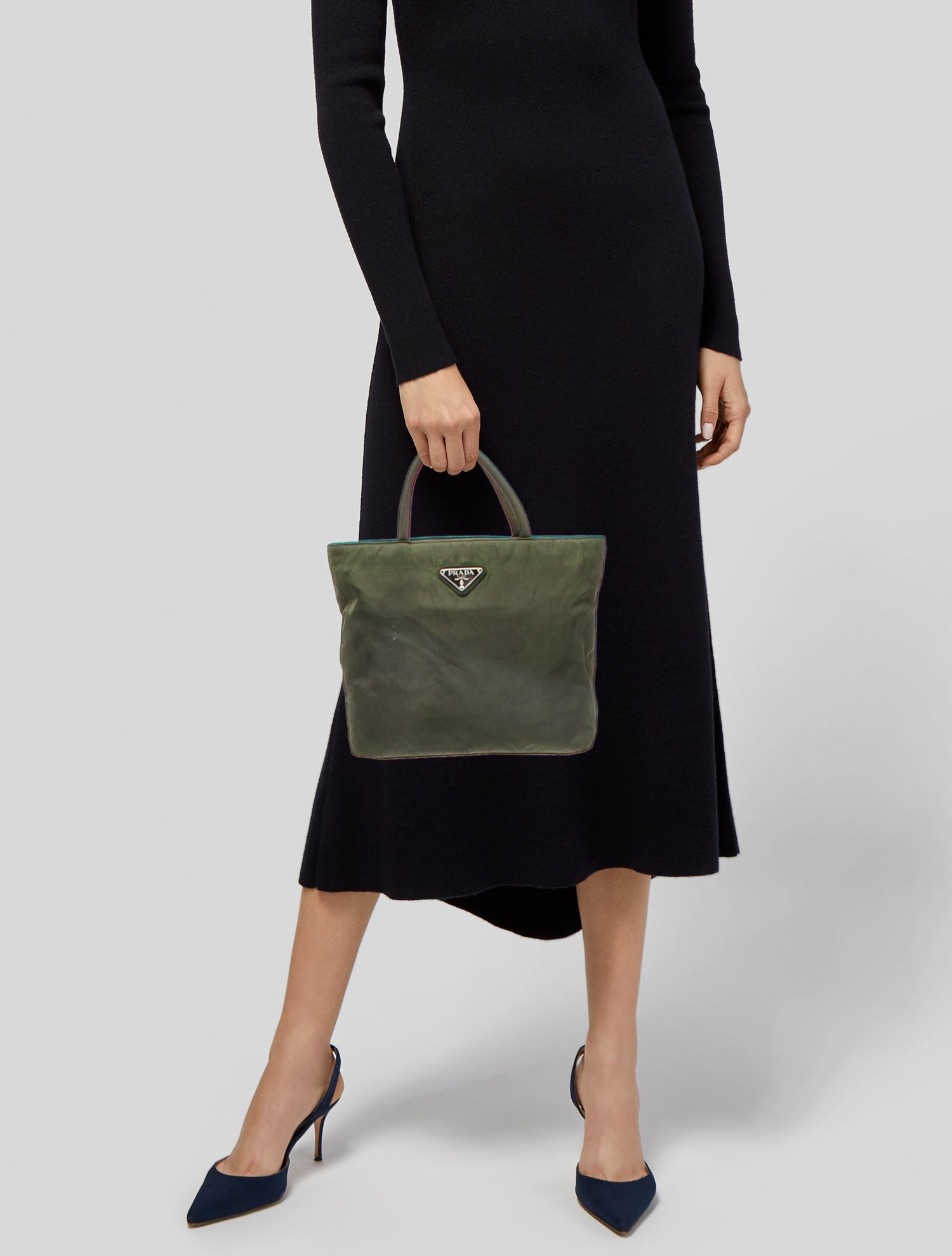 Prada Enameled Metal Triangle Top Handle Bag