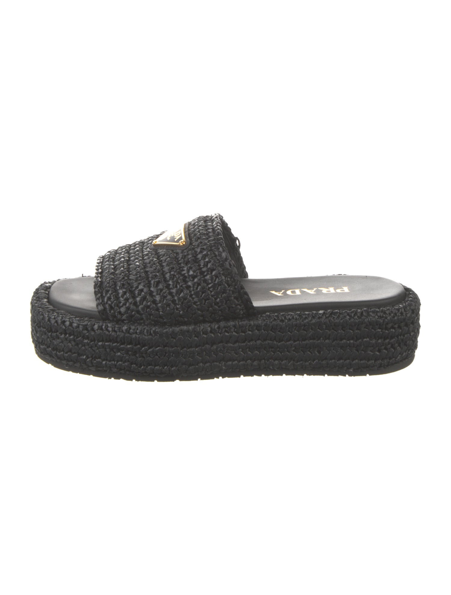 Prada Enameled Metal Triangle Straw Espadrilles