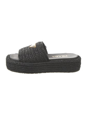 Prada Enameled Metal Triangle Straw Espadrilles