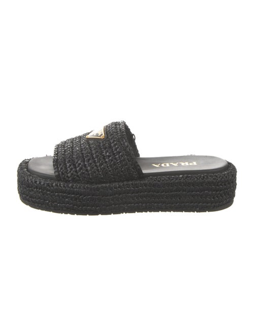 Prada Enameled Metal Triangle Straw Espadrilles