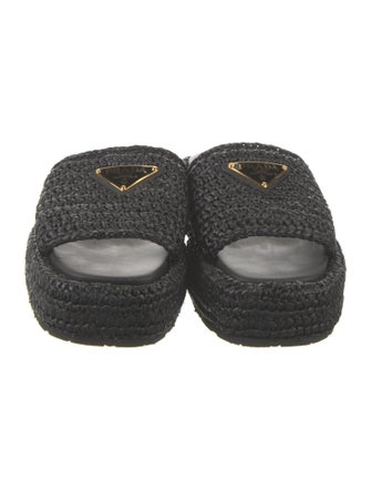 Prada Enameled Metal Triangle Straw Espadrilles