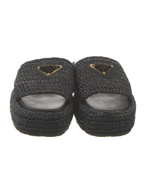 Prada Enameled Metal Triangle Straw Espadrilles