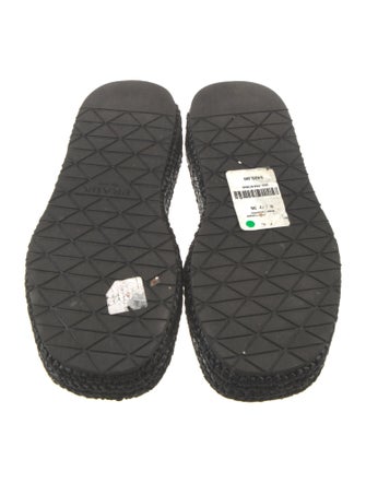 Prada Enameled Metal Triangle Straw Espadrilles