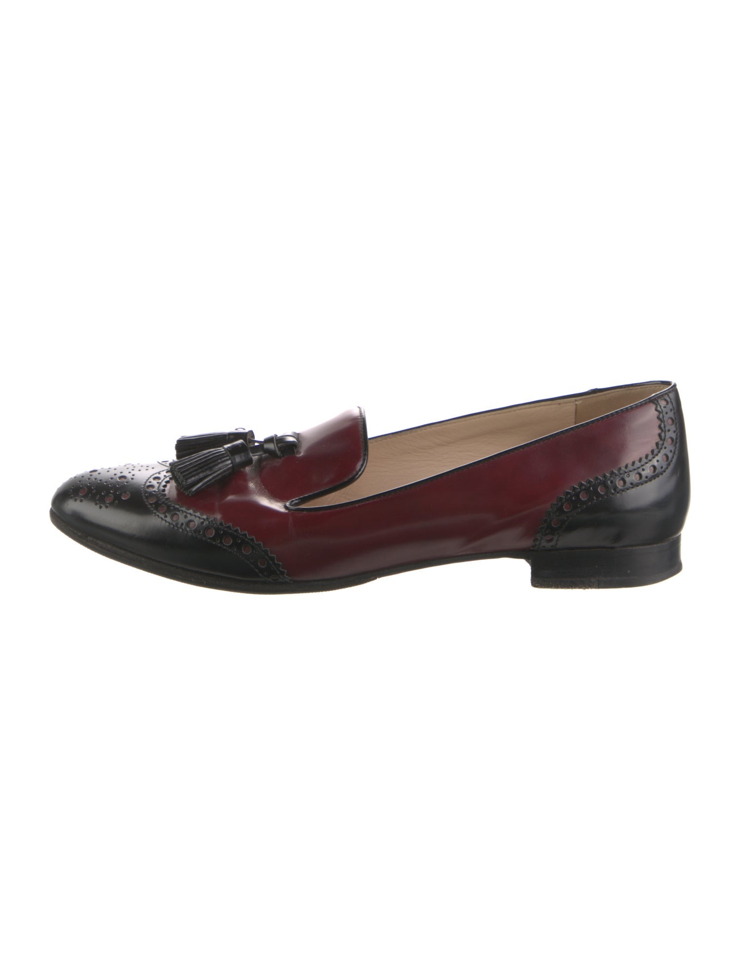 Prada Patent Leather Tassel Accents Loafers