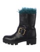 Prada Leather Fur Trim Moto Boots