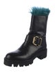 Prada Leather Fur Trim Moto Boots
